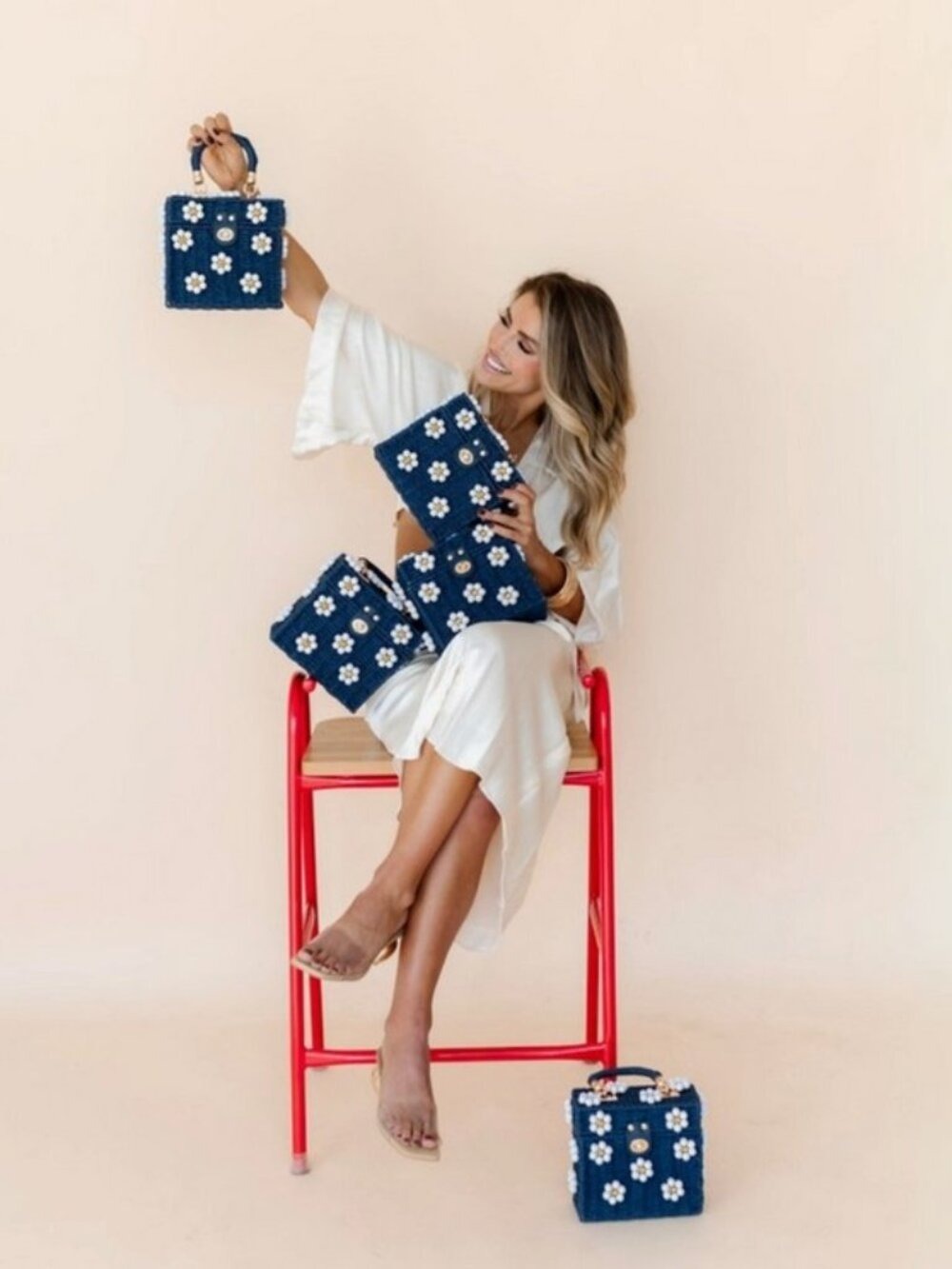 Daisy Embellished Straw Bucket Bag | Rattan Flower Box Purse by Jenna Lee - Picture 5 of 12